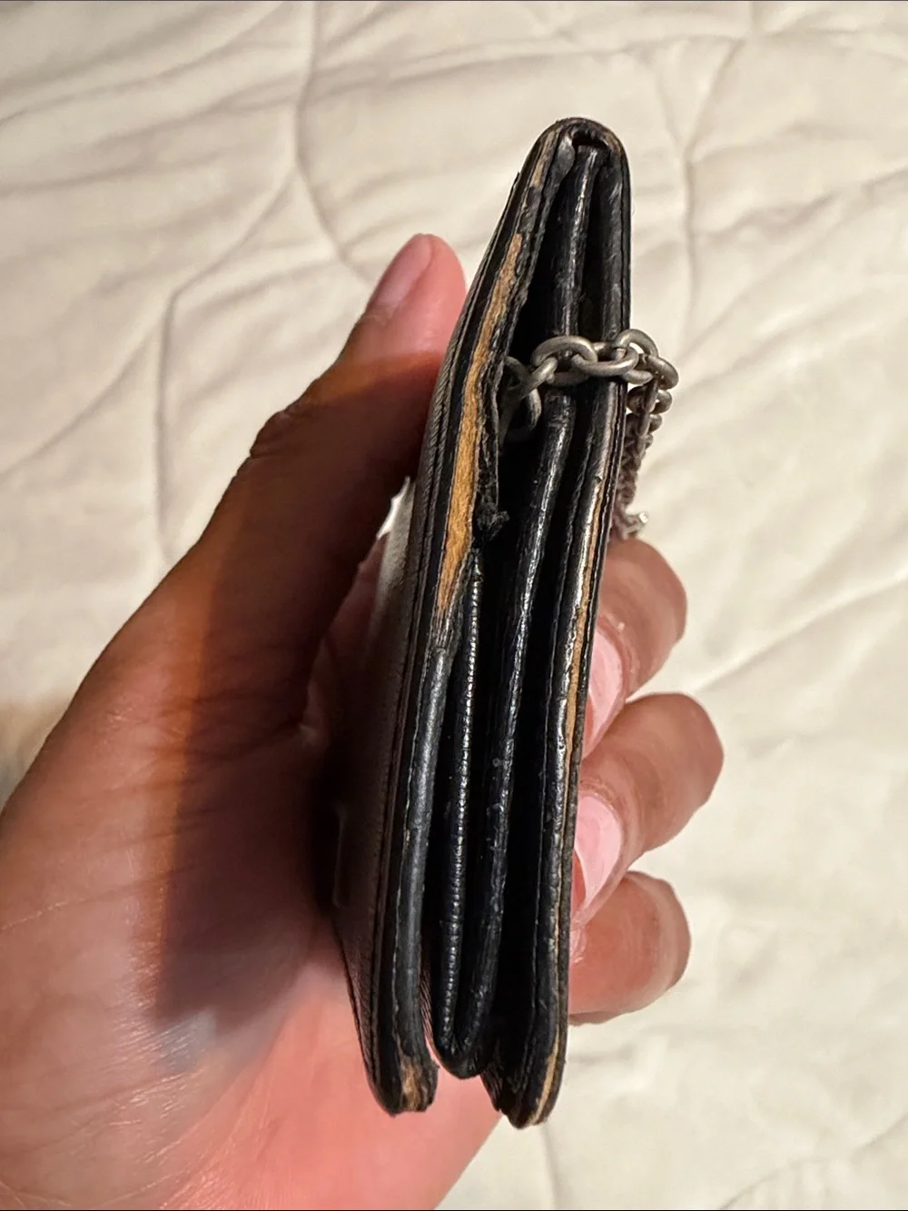 Burberry Black Leather Chain Card Holder Wallet